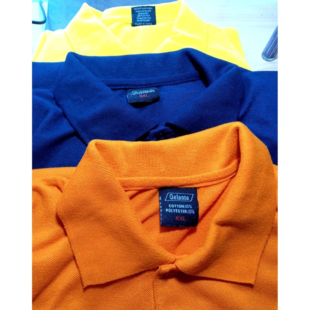 Men’s Gelante Bundle of 3 Short Sleeve Polo Shirts Size 2XL Navy Yellow & Orange